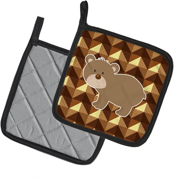 Caroline's Treasures BB7030PTHD Bear Pair of Pot Holders Kitchen Heat Resistant Pot Holders Sets Oven Hot Pads for Cooking Baking BBQ, 7 1/2 x 7 1/2