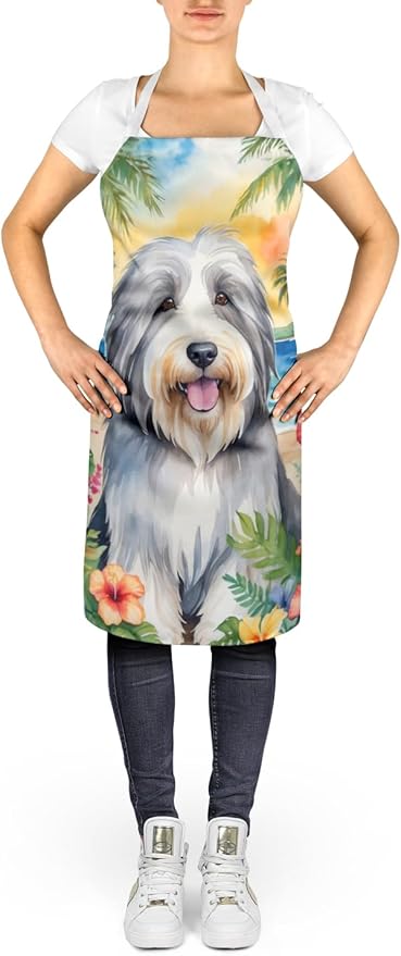 Caroline's Treasures Bearded Collie Luau Apron Cooking Kitchen Server Baking Crafts Gardening for Adult Women Men, Unisex, Large, Multicolor