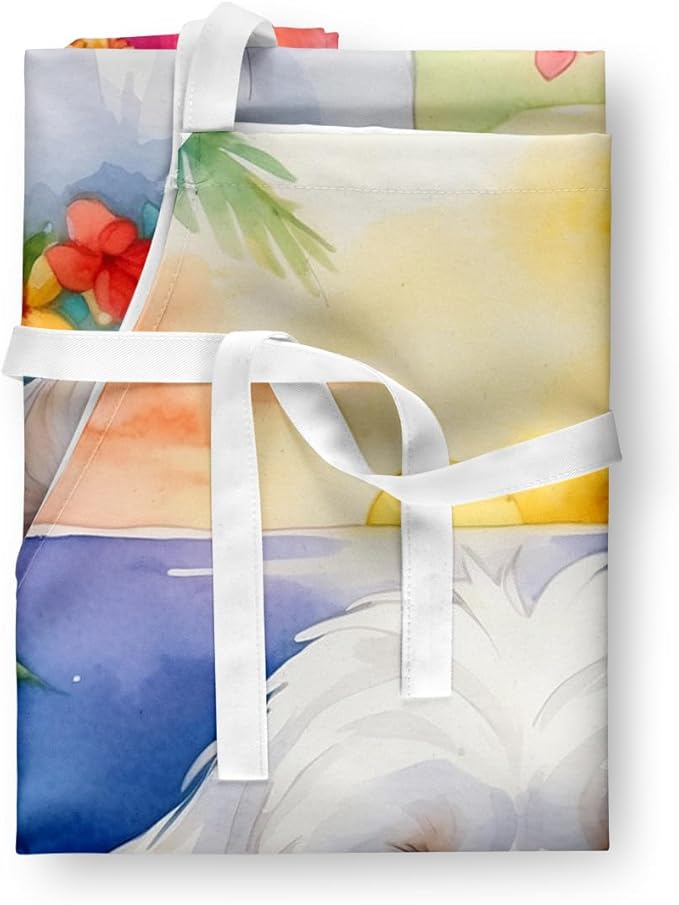Caroline's Treasures Coton de Tulear Luau Apron Cooking Kitchen Server Baking Crafts Gardening for Adult Women Men, Unisex, Large, Multicolor
