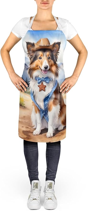 Caroline's Treasures Sheltie Cowboy Welcome Apron Cooking Kitchen Server Baking Crafts Gardening for Adult Women Men, Unisex, Large, Multicolor
