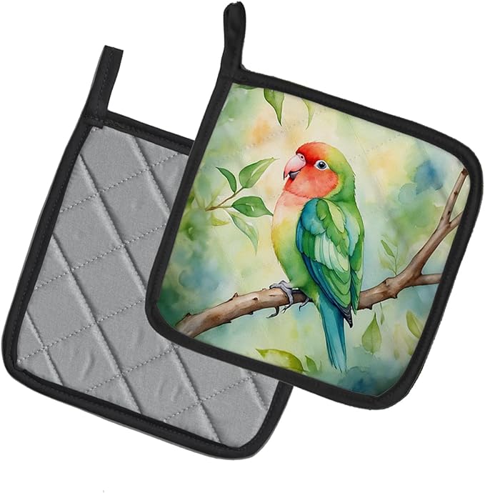 Caroline's Treasures Peachfaced Lovebird Pair of Pot Holders Kitchen Heat Resistant Pot Holders Sets Oven Hot Pads for Cooking Baking BBQ, 7 1/2 x 7 1/2