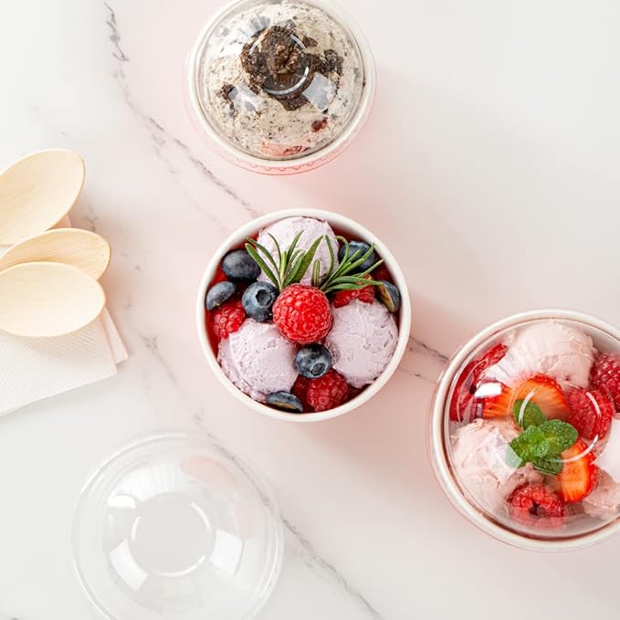 Coppetta 5-Ounce Dessert Cups, 50 Disposable Ice Cream Cups - Lids Sold Separately, Sturdy, Red Paper Frozen Yogurt Bowls, For Hot And Cold Foods, Perfect For Gelato Or Mousse - Restaurantware