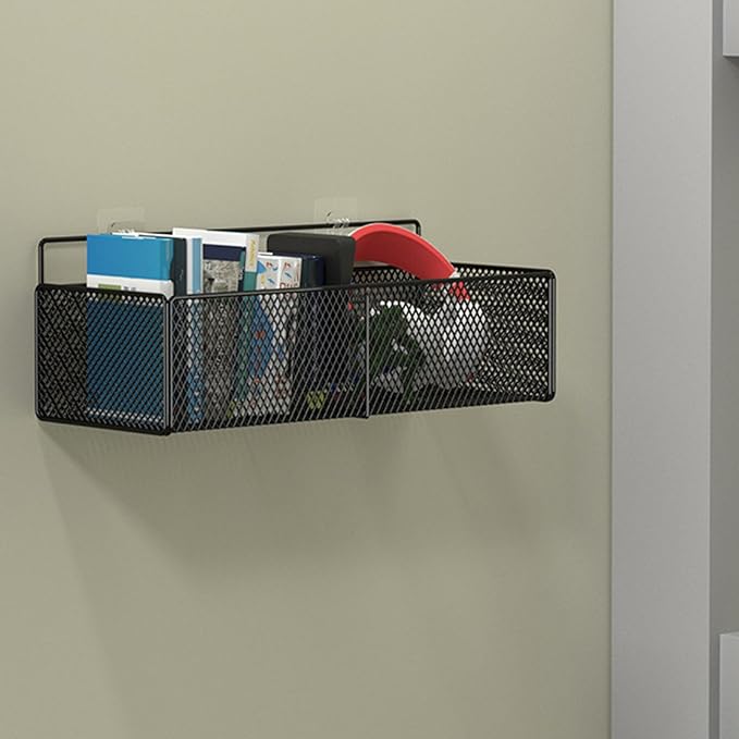 Hanging Wall Basket, Sturdy Iron Wire Mesh Wall Mounted Storage Rack with No Drill Installation for Kitchen Bathroom Home Organization (M)