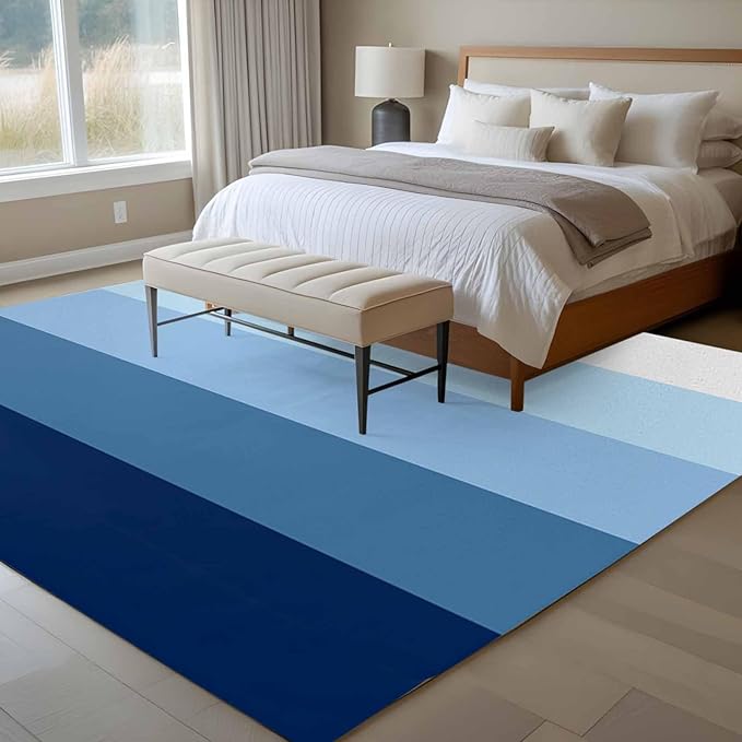 Area Rug 6x9ft, Minimalist Blue White Ombre Stripe Washable Rugs for Living Room Bedroom, Modern Gradient Art Soft Non-Slip Area Rugs Rectangle Floor Carpet for Dining Room