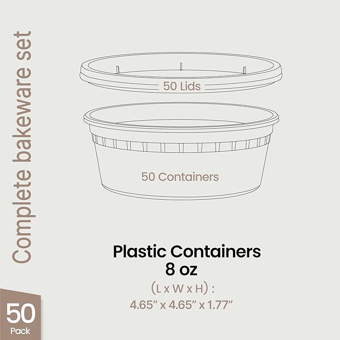 Plastic Deli Containers with Lids 8 oz (Pack of 50) – Leak-Proof, BPA-Free Food Storage Containers for Soup, Slime & Meal Prep, Stackable, Microwave, Dishwasher Safe, Reusable Clear Plastic