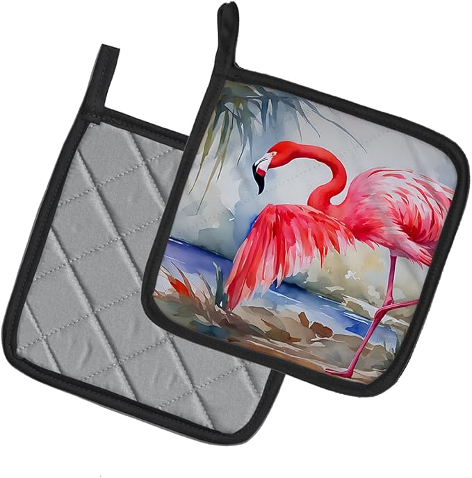 Caroline's Treasures Flamingo Pair of Pot Holders Kitchen Heat Resistant Pot Holders Sets Oven Hot Pads for Cooking Baking BBQ, 7 1/2 x 7 1/2