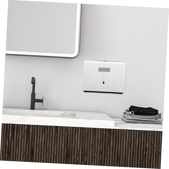 SOLUSTRE Wall-Mounted Paper Towel Dispenser High Capacity Holder for Bathroom Kitchen Office Commercial Spaces Touchless Design White Finish Accommodates Paper Towels
