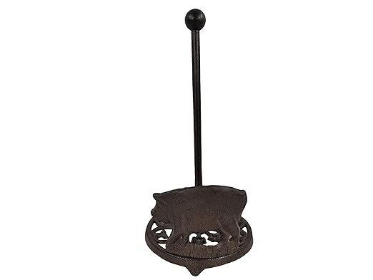 De Leon Collections Cast Iron Brown Rustic Western Farmhouse Country Pig Freestanding Weighted Base Paper Towel Holder