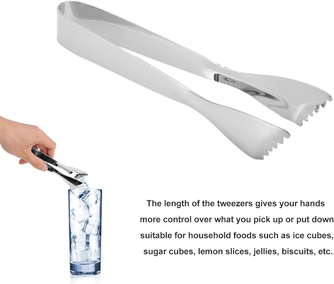 Ice Tongs Food Grade Thicken Stainless Steel Prevents Slipping Sugar Food Tweezers for Home Kitchen Bar Mirror Ice Bucket Party Coffee Bar (Mirror)