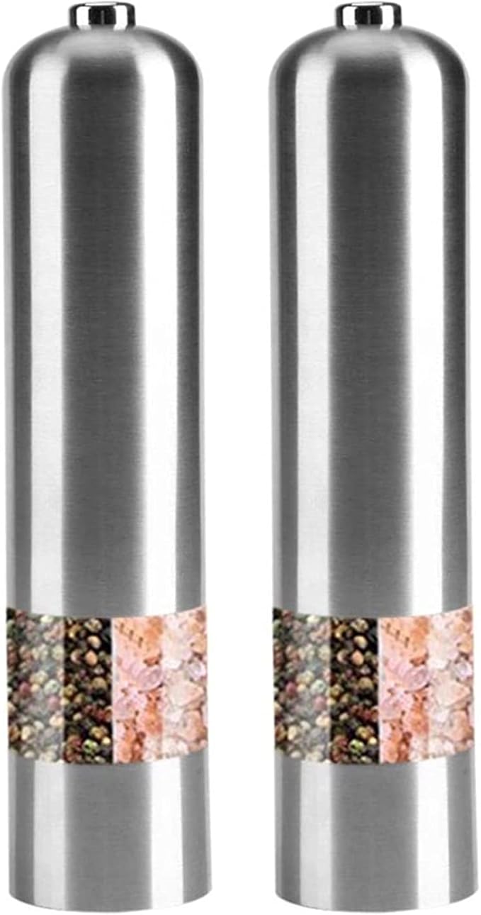 Pepper Mill Grinder 2 Pcs Stainless Steel Electric Salt and Pepper Mill Set Herb Spice Grinder Adjustable Coarseness One Handed Operation Kitchen Gadget for Home, Barbecue, Party (Color : 1) (6 )