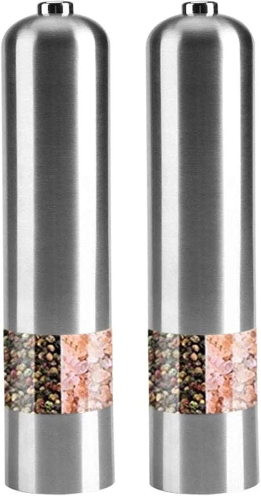 Pepper Mill Grinder 2 Pcs Stainless Steel Electric Salt and Pepper Mill Set Herb Spice Grinder Adjustable Coarseness One Handed Operation Kitchen Gadget for Home, Barbecue, Party (Color : 1) (6 )