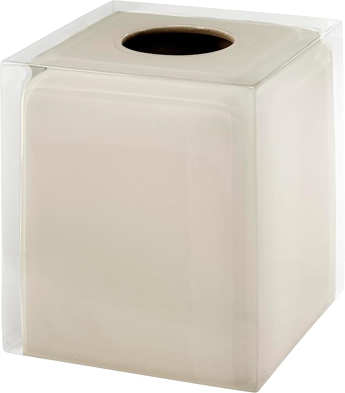 Izod – Tissue Box Cover, Clear Hand-Painted Resin with Linen Look, Modern Home Decor – Perfect for Bathrooms, Bedrooms, Kitchens or Offices (Marina)