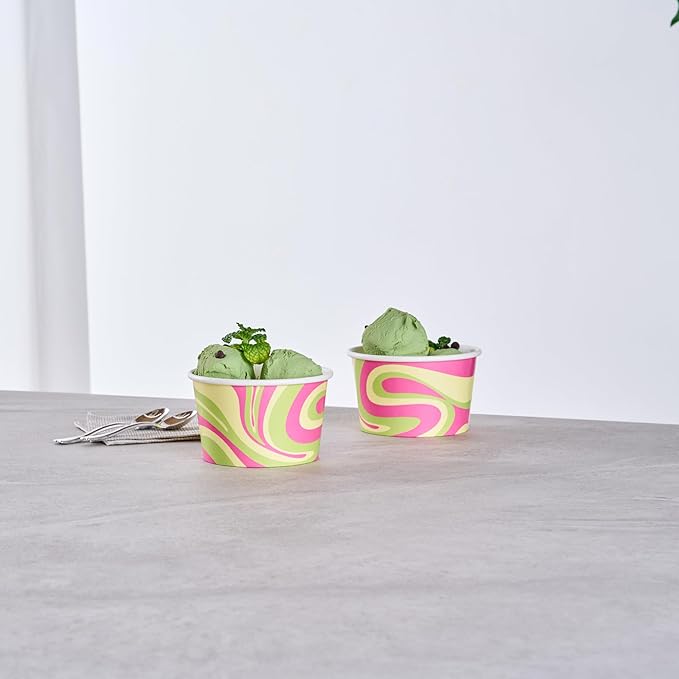 Restaurantware Ice Cream Cups 200 Pack of 8 oz Leak-Resistant Disposable Dessert Bowl Frozen Yogurt Cup Round Paper Container For Cold And Hot Desserts