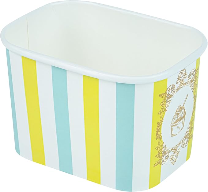 Coppetta 12 Ounce Dessert Cups, 50 Greaseproof Ice Cream Cups - Lids Sold Separately, For Hot And Cold Foods, Blue And Green Stripe Paper Yogurt Bowls, Disposable, Sturdy - Restaurantware