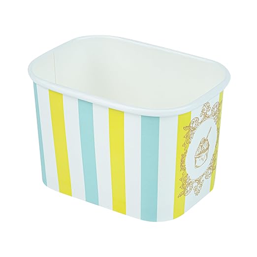 Restaurantware Paper Cups 200 Count 12 Ounce Square Disposable Ice Cream Containers, Leak-Resistant Paper Dessert To Go Cups, Hot And Cold Food, Durable Blue And Green Stripe Design