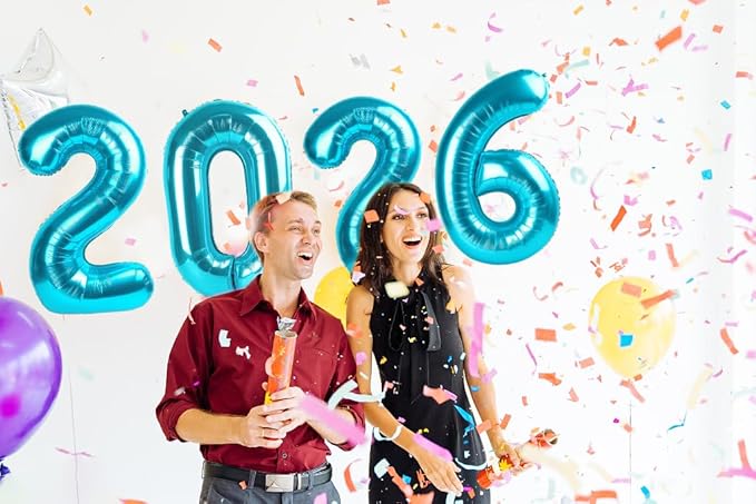 2026 Balloon Numbers - 40 Inch Light Blue New Years Eve Party Supplies 2026, Nye Decor Party Decorations Happy New Year, New Years Eve Foil Party Balloons, Graduation Party Decorations