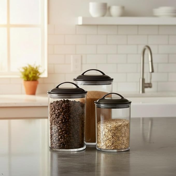 Food Storage Containers, BPA Free Airtight Canisters for Cereal, Pasta, Sugar, Coffee, Flour, Cookies, Loose Tea, for Kitchen Organization by Reston Lloyd, Set of 3, Charcoal Gray