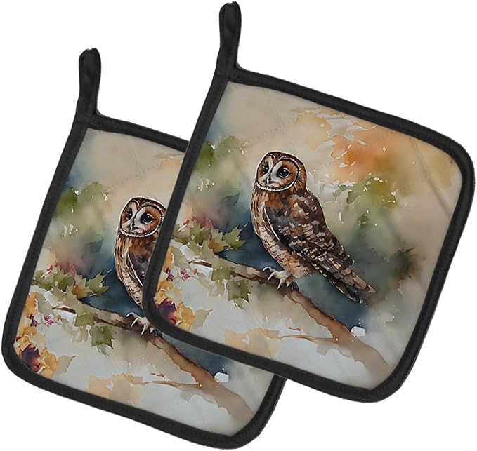 Caroline's Treasures Tawny Owl Pair of Pot Holders Kitchen Heat Resistant Pot Holders Sets Oven Hot Pads for Cooking Baking BBQ, 7 1/2 x 7 1/2