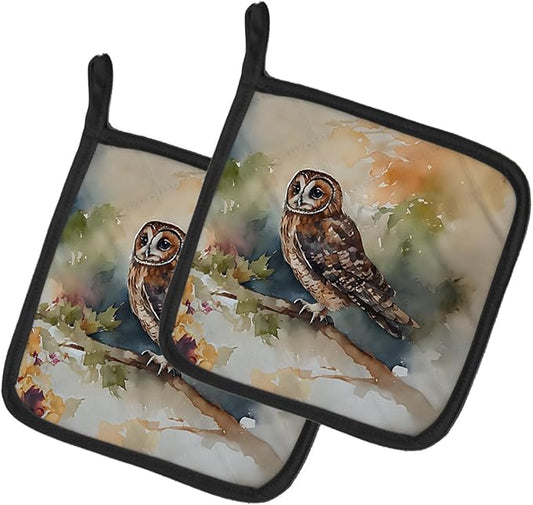 Caroline's Treasures Tawny Owl Pair of Pot Holders Kitchen Heat Resistant Pot Holders Sets Oven Hot Pads for Cooking Baking BBQ, 7 1/2 x 7 1/2