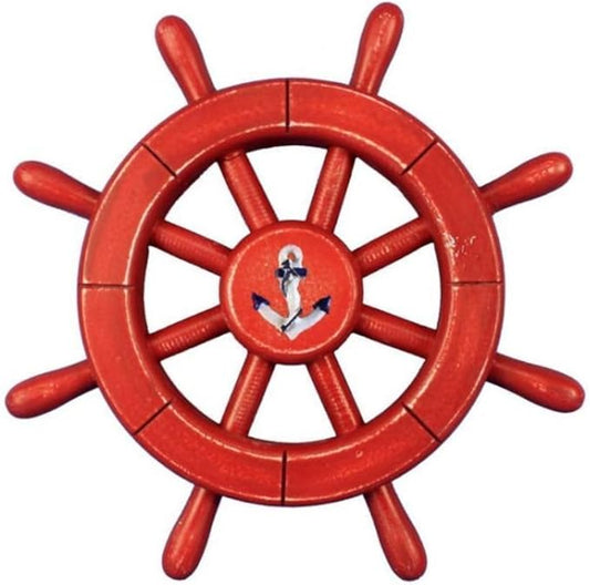 Hampton Nautical Decorative Ship Wheel with Anchor, 12", Rustic Red