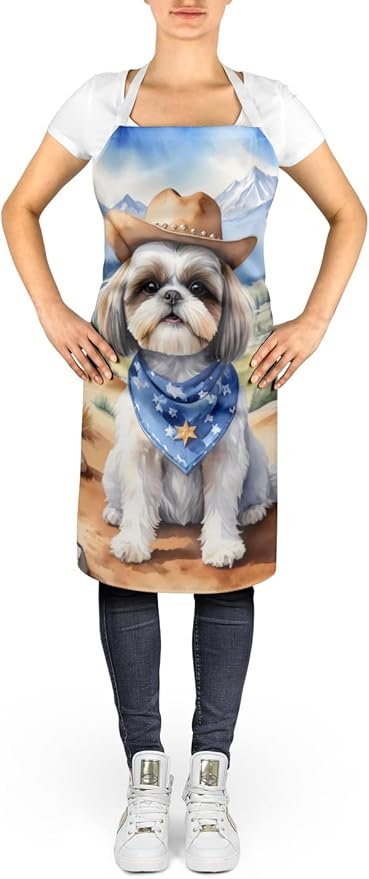 Caroline's Treasures Shih Tzu Cowboy Welcome Apron Cooking Kitchen Server Baking Crafts Gardening for Adult Women Men, Unisex, Large, Multicolor