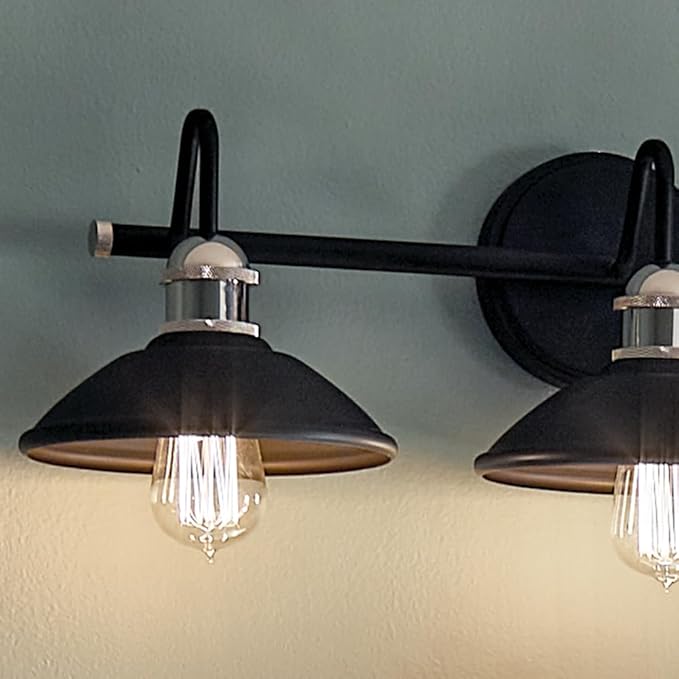 Kichler Clyde 3-Light Bathroom Vanity Light Fixture with Vintage Industrial Design in Black Finish, Wall Mount Over Mirror Lighting for Bathroom (7.25" x 26.5" x 8.25"), 45945BK