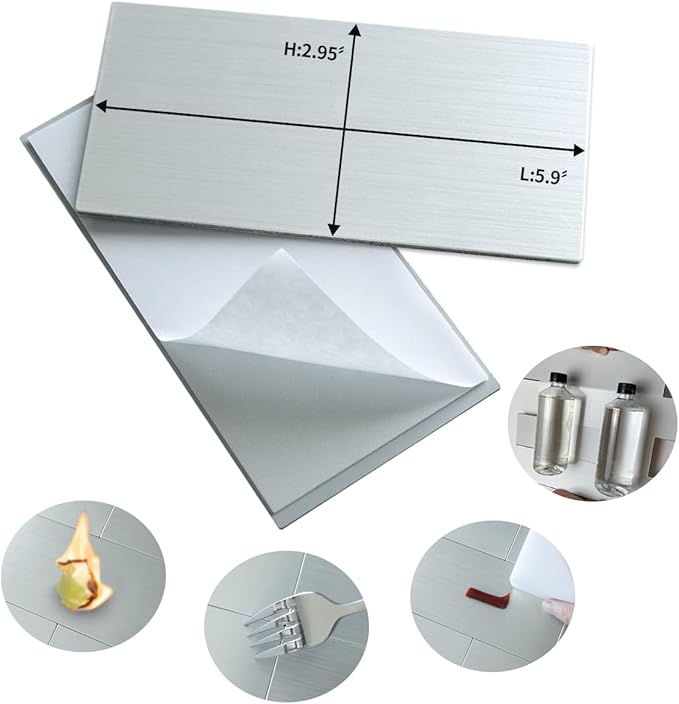 AULIGET 3" x 6" Metal Subway Tile Peel and Stick Backsplash, Stainless Steel Stick on Wall Tiles for Backsplash Kitchen, Bathroom, Laundry Room, Camper, Fireplace, Pack of 4