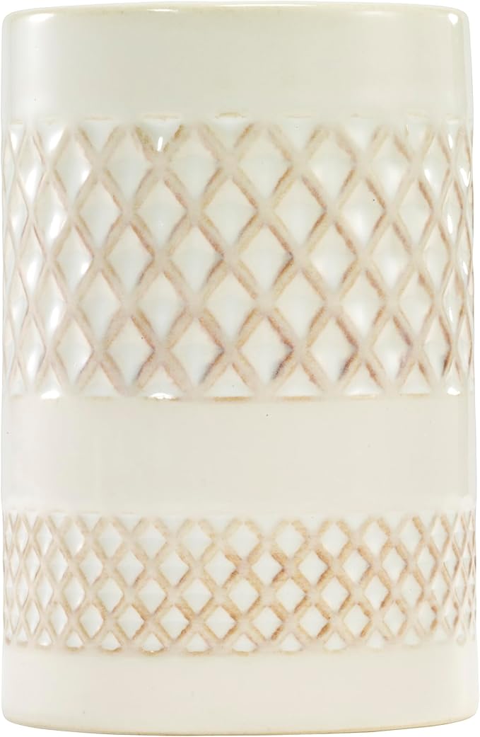 Nicole Miller – Tumbler, Glossy Embossed Trellis Ceramic with Reactive Glaze Detail, Classic Home Decor – Perfect for Holding Toothbrushes and Bathroom Essentials (Lyra)