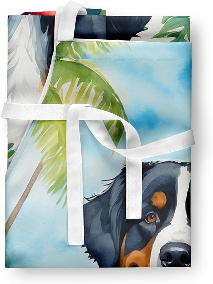 Caroline's Treasures Bernese Mountain Dog Luau Apron Cooking Kitchen Server Baking Crafts Gardening for Adult Women Men, Unisex, Large, Multicolor