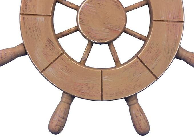 Hampton Nautical Wheel-9-107 Rustic Wood Finish Decorative Ship Wheel, 9"