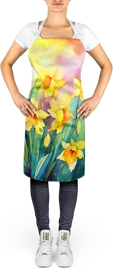 Caroline's Treasures Daffodils in Watercolor Apron Cooking Kitchen Server Baking Crafts Gardening for Adult Women Men, Unisex, Large, Multicolor