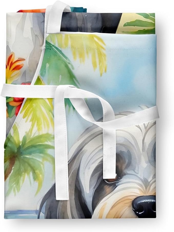 Caroline's Treasures Tibetan Terrier Luau Apron Cooking Kitchen Server Baking Crafts Gardening for Adult Women Men, Unisex, Large, Multicolor