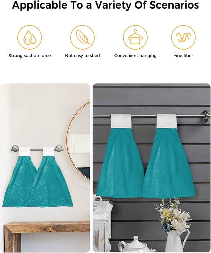 Alandar Home Kitchen Tie Towel Set of 1, Pure Color Blue and Green Absorbent Soft Hand Towels for Bathroom Hanging Towels, Plain Single Bright Color Fast Drying Cleaning Cloth with Loop