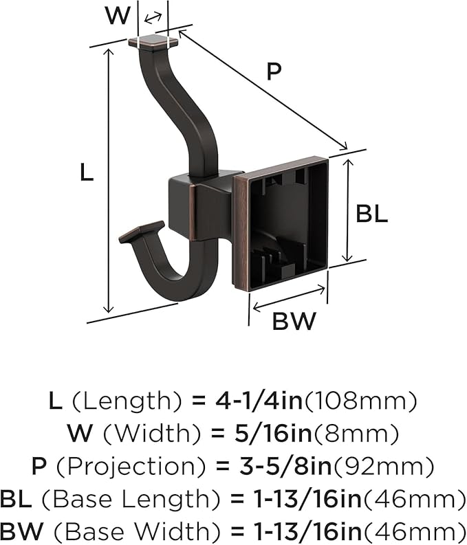 Amerock BH36020ORB | Oil Rubbed Bronze Single Robe Hook | 4-1/4 in. (108 mm) Length Towel Holder | Mulholland | Towel Hook for Bathroom | Bathroom Hardware | Bath Accessories