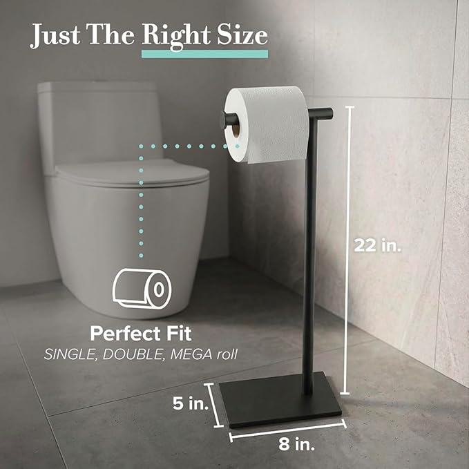 Gatco 1431MX Modern Square Base Toilet Paper Holder Stand, Matte Black, 22.25"H