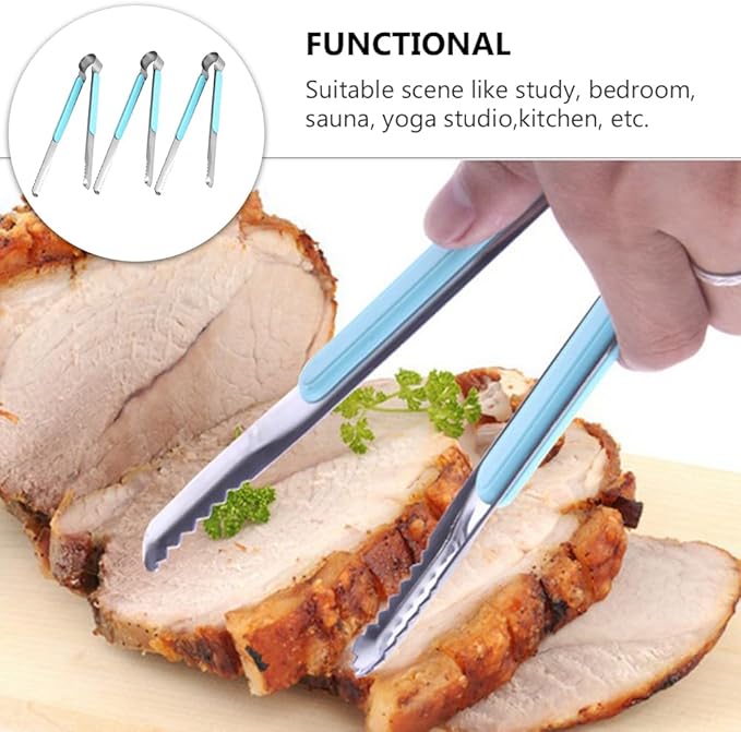 3pcs Stainless Steel Kitchen Tongs Set - 6 Inch Portable Food Serving Clips, Ideal for BBQ, Cooking, and Serving Appetizers, Non-Slip Grip