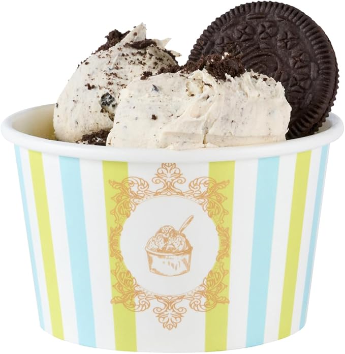 Restaurantware Ice Cream Cups 50 Pack of 8 oz Leak-Resistant Disposable Dessert Bowl Frozen Yogurt Cup Round Paper Container For Cold And Hot Desserts