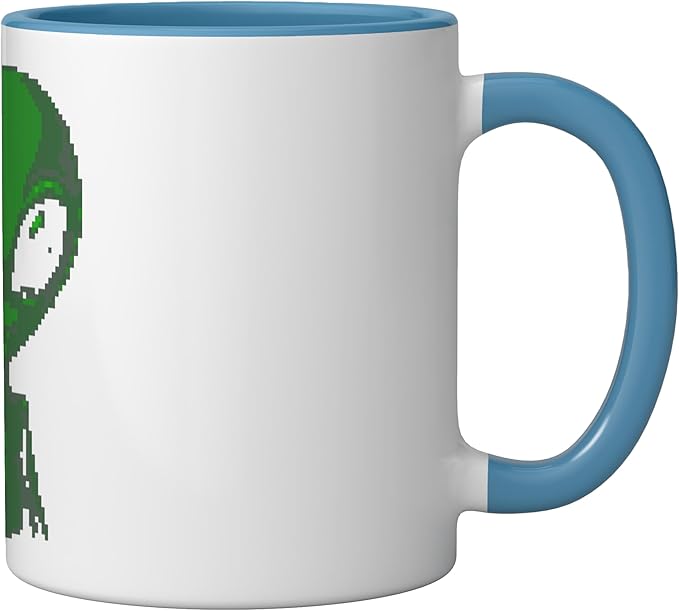 Art Alien Peace Sign UFO Ceramic Mug, Blue/White