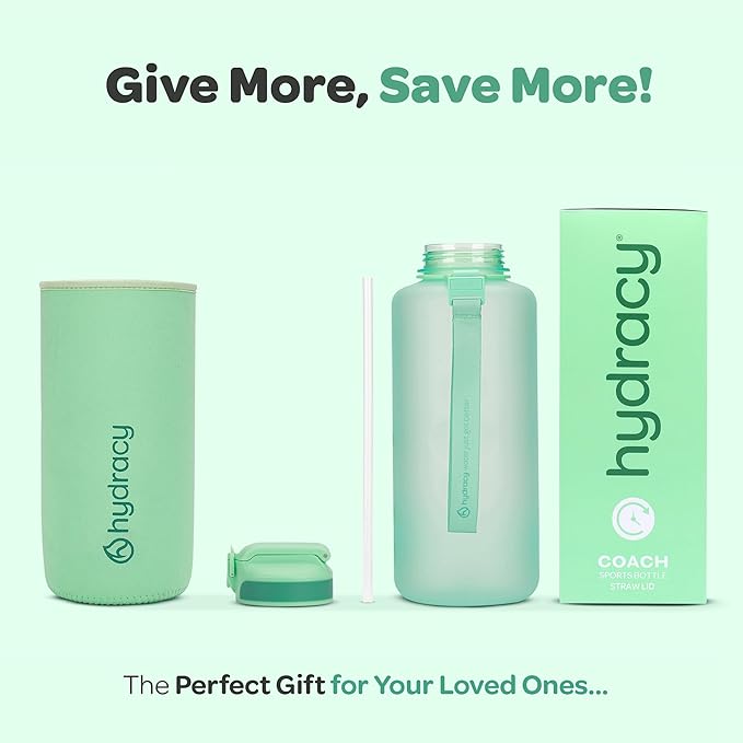 Hydracy Water Bottle with Time Marker -Large BPA Free Water Bottle & No Sweat Sleeve -Leak Proof Gym Bottle with Fruit Infuser Strainer & Times to Drink -Ideal for Fitness Sports & Outdoors