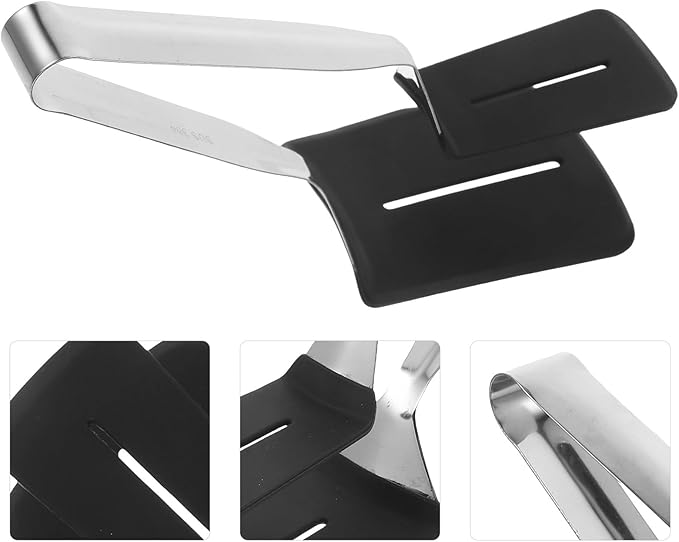 Toyvian 304 Stainless Steel Steak Clamp and Silicone Head Barbecue Tongs, Extra Thick Long Kitchen Food Flipping Tong for Grilling, Camping, and Outdoor Cooking