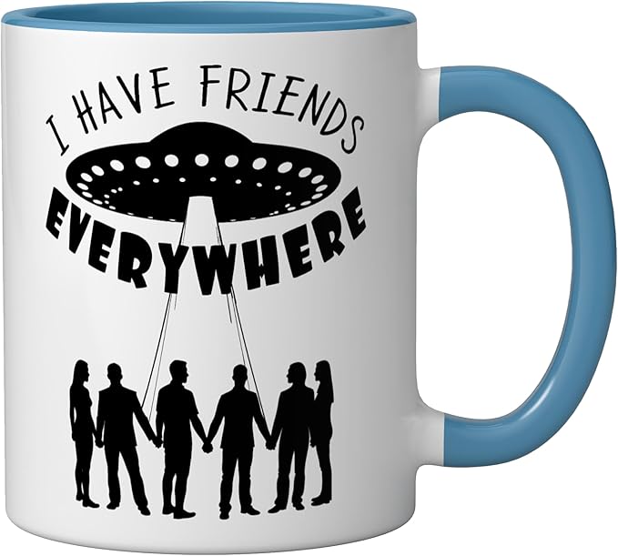 I Have Friends Everywhere UFO Silhouette Graphic Ceramic Mug, Blue/White