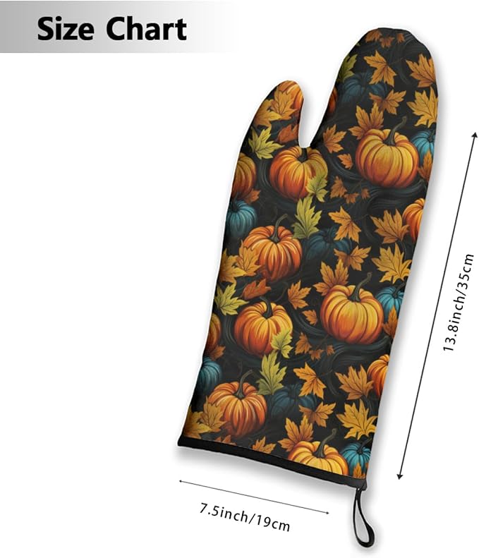 Oven Mitts Pumpkin Heat Resistant Wear-resistant Easy Clean Grill Gloves with Thick Cotton Liner for Grilling Cooking Baking 2PCS