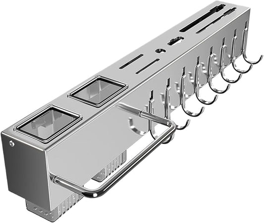 Wall Hanger Rail – Adhesive Mount, Kitchen Strip | Metal Track Support, Drilling-Free Fixture, 10-Hook Layout for Compact Organization Projects, Apartment Arrangement, Dorm Pantry Renovation, Morning