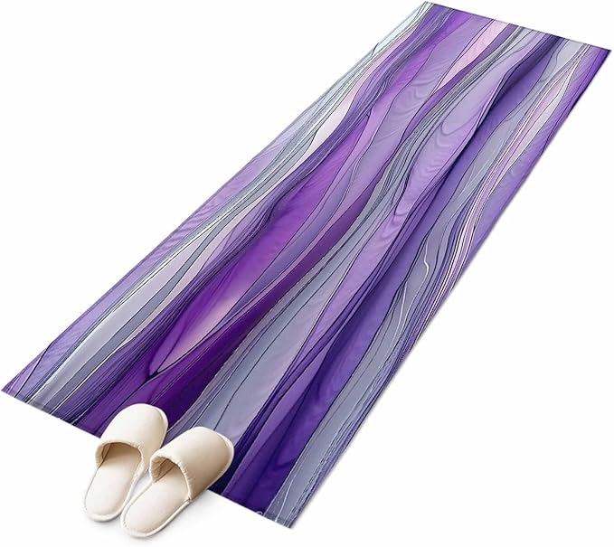 Runner Rug for Bedroom Hallway, Abstract Art Purple Gray Wave Kitchen Runner Rugs Area Rug 2x6ft, Vintage Marble Texture Washable Soft Floor Carpet for Entryway Stair