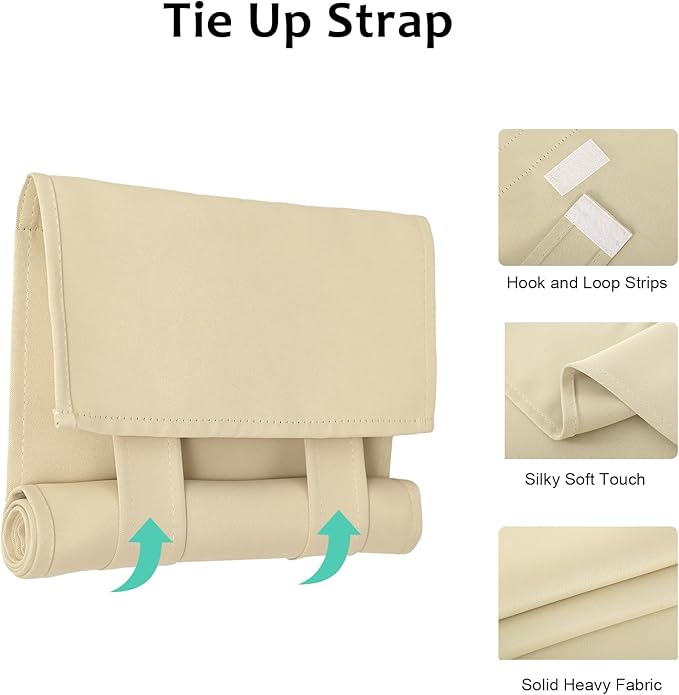 WdFour Door Curtains for Front Door & Window, Solid Color Sidelight Curtain with Tie Up Shade, 12W x 70L Inches, Blackout Covering for Glass Doors,1Panel,Beige.