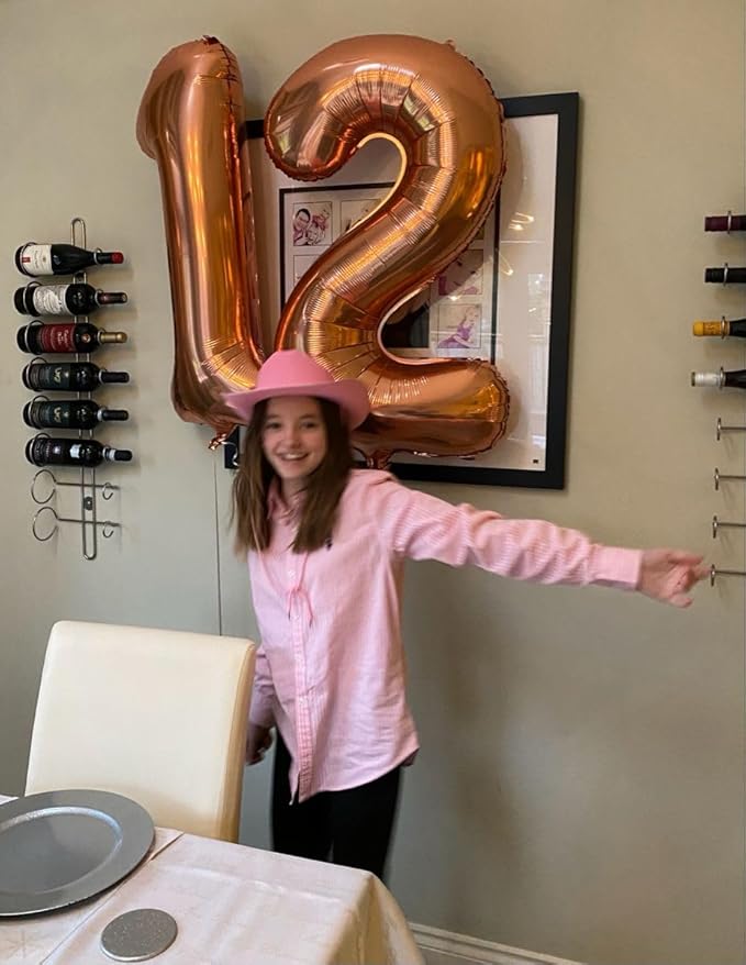 12 Balloons Number 40 Inch, Rose Gold Large Number Balloons Birthday Gift for 12 21 Years Old, Maylar Balloon Decorations for Wedding Engagement Graduations Memorial Day's