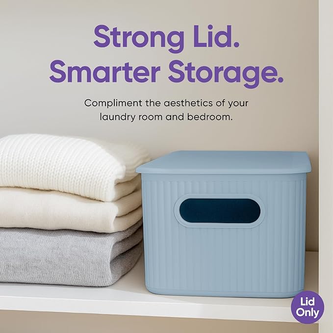 Superio Ribbed Collection - Decorative Plastic Basket Open Home Storage Bins Organizer, Blue (Parent) Container Boxes for Organizing Closet Storage Bins for Shelves (Lid - Medium (5 Liter), 2 Pack)