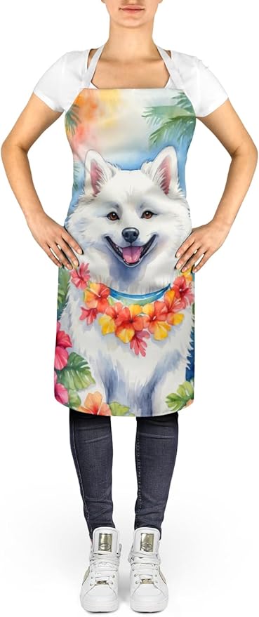 Caroline's Treasures American Eskimo Luau Apron Cooking Kitchen Server Baking Crafts Gardening for Adult Women Men, Unisex, Large, Multicolor