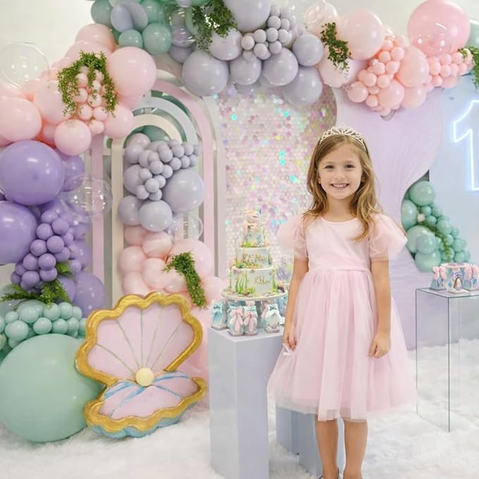 Fairy Wonderland Balloon Arch Kit, 128Pcs Pastel Pink Purple Green Balloon Garland Kit for Baby Girls Fairy First Birthday Spring Garden Tea Party Bride Baby Shower