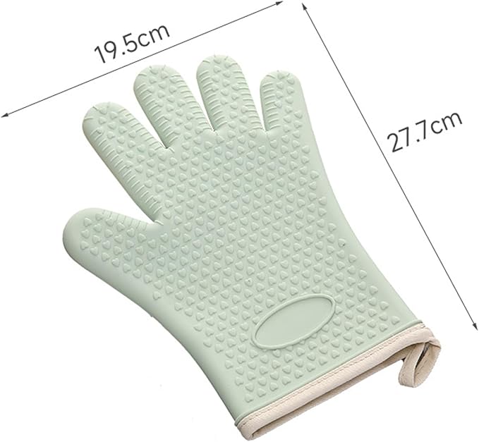 Silicone Oven Mitts with Fingers 2 Pack, Heat Resistant Kitchen Oven Gloves, Non‑Slip Waterproof Green Cooking Gloves with Cotton Lining for Baking, Grilling, BBQ